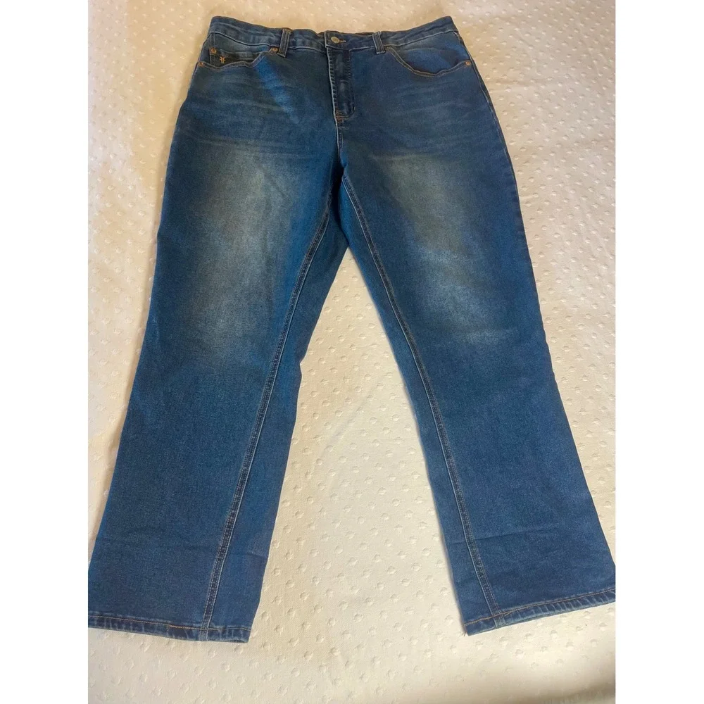 Frye Women's High Rise Cuffed Crop Jeans Size 12/31 Blue Stretch Straight Leg
